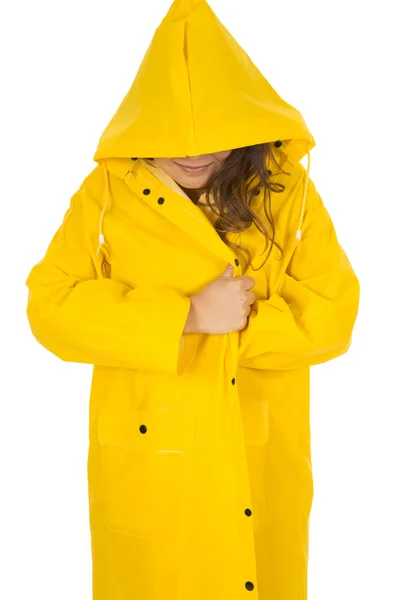 Woman wearing bikini and yellow raincoat — Stock Photo, Image