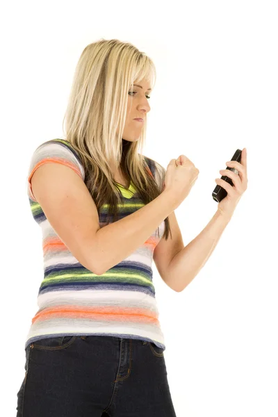 Woman angry at phone — Stock Photo, Image