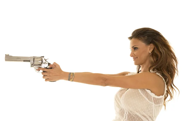 Krásná žena s pistolí — Stock fotografie