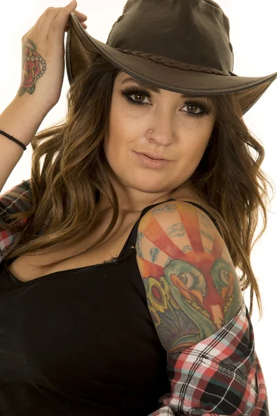 Beautiful cowgirl woman with tattoos — Stock Photo, Image