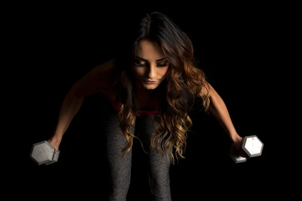 Woman with weights lean — Stock Photo, Image