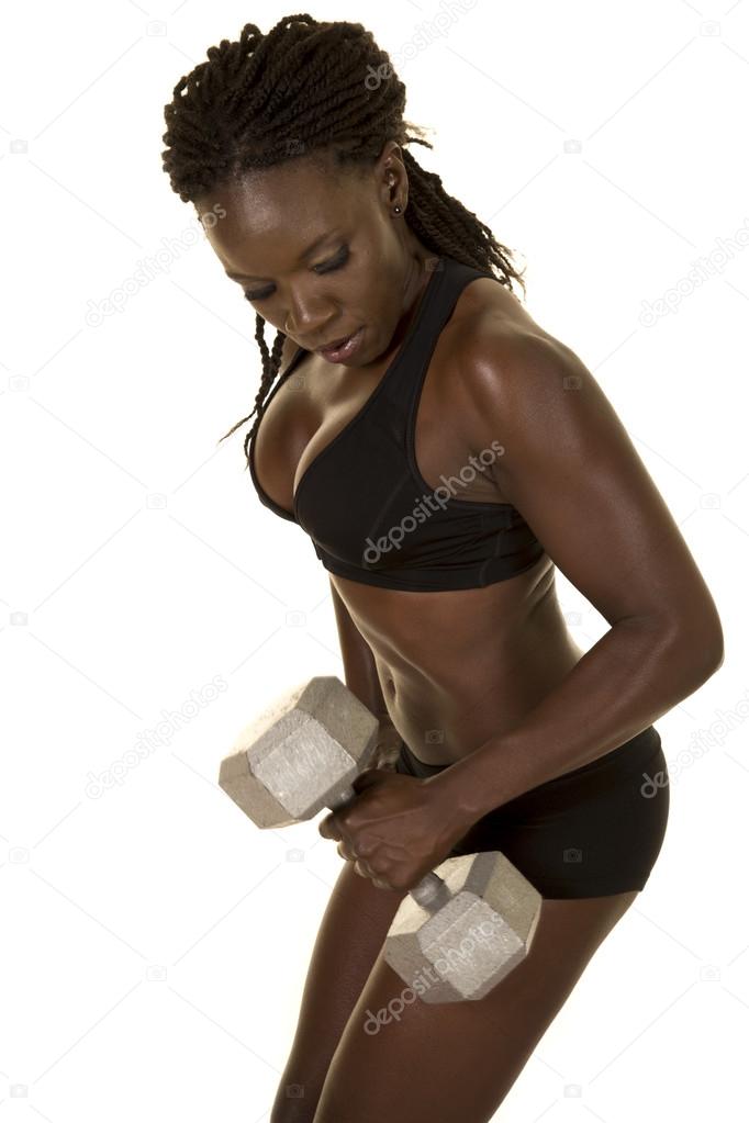 woman with weights, side view
