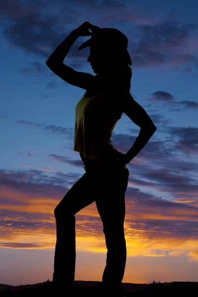 Silhouette di cowgirl al tramonto — Foto Stock