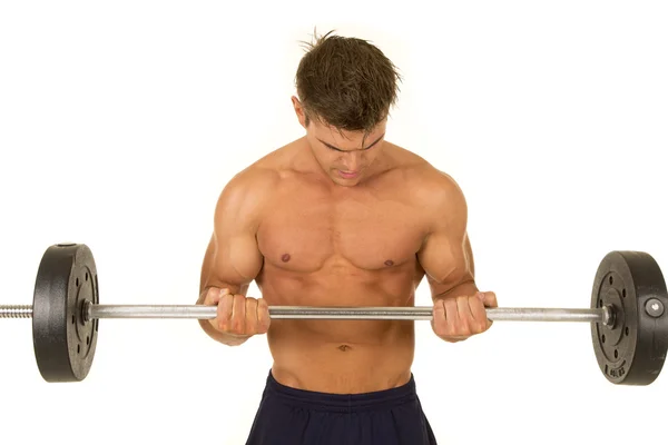 Young sporty man with barbell — Stock Photo, Image