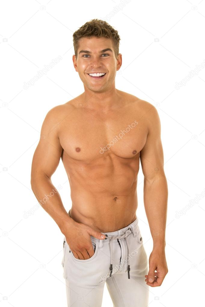 shirtless young strong man