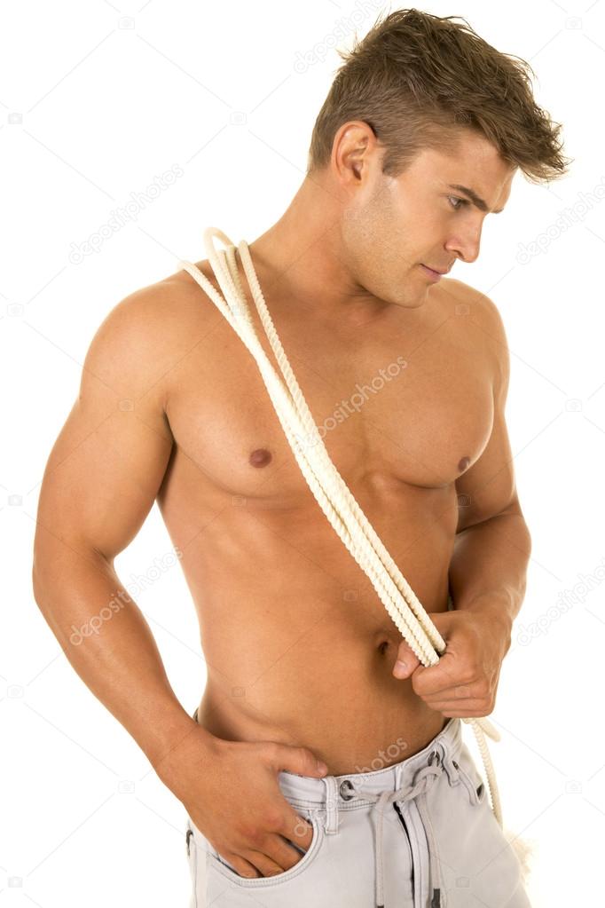 young strong man with rope