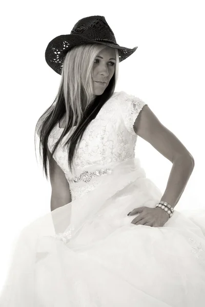 Young bride in cowboy hat — Stock Photo, Image