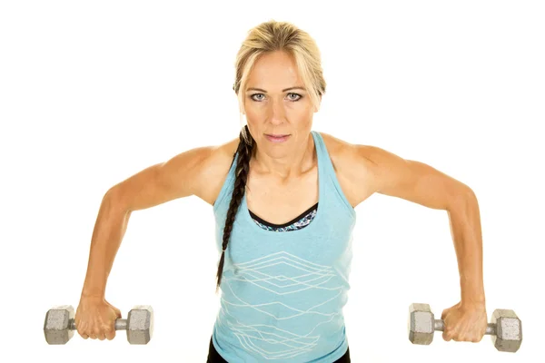 Fit woman exercising with dumbbells — Stock Photo, Image
