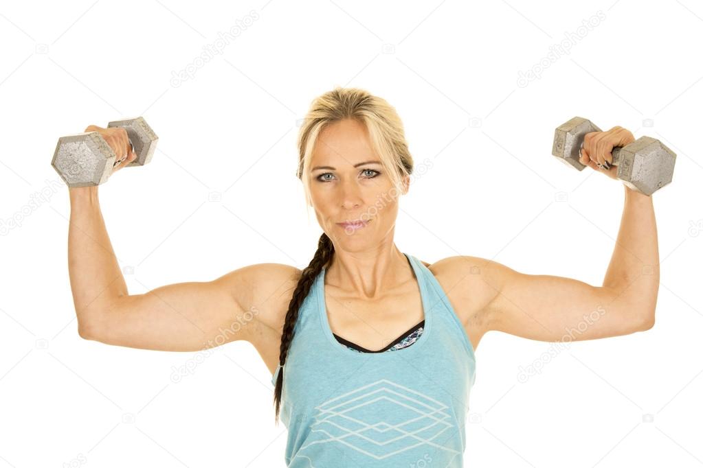 fit woman exercising with dumbbells