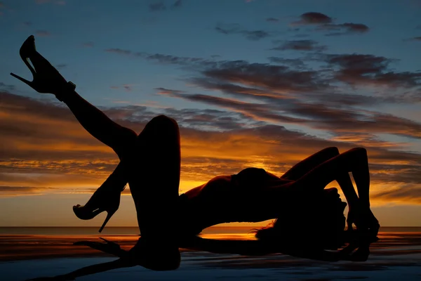 Silhouette of beautiful woman in bikini — Stock Photo, Image