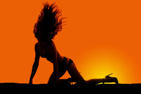 Silhouette de belle femme en bikini — Photo