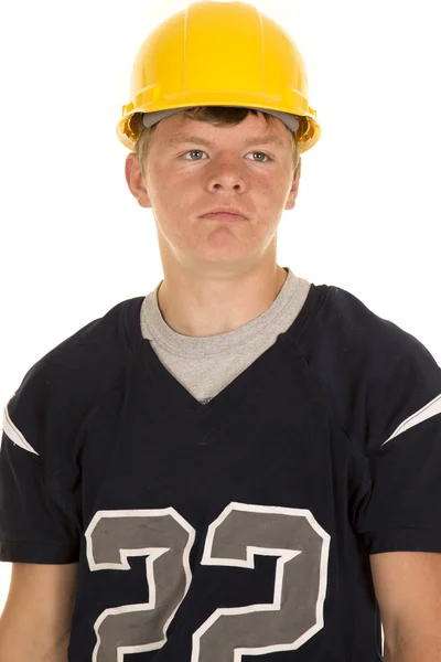 Jogador de futebol com chapéu duro — Fotografia de Stock