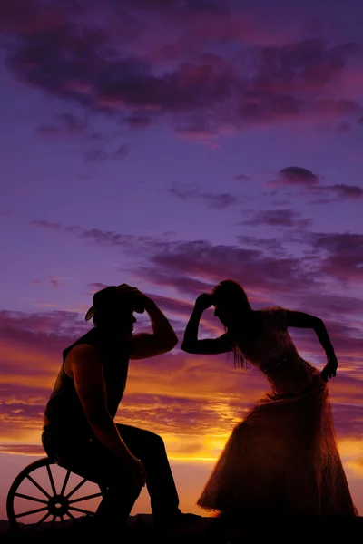 Silhouette of cowboy and woman — Stock Photo, Image