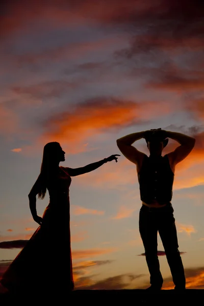 Silhouette of woman with cowboy — Stock Photo, Image