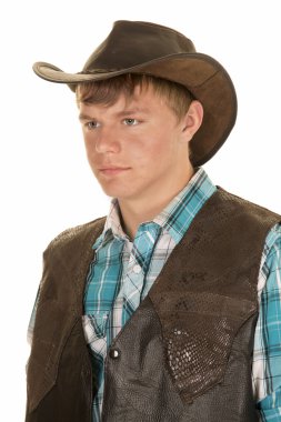 Genç cowboy yelek göz yana kapat