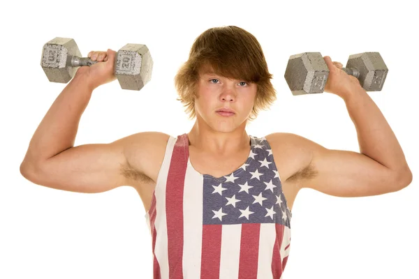 Young man training with dumbbells — Stock Photo, Image