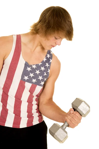 Young man training with dumbbell — Stock Photo, Image