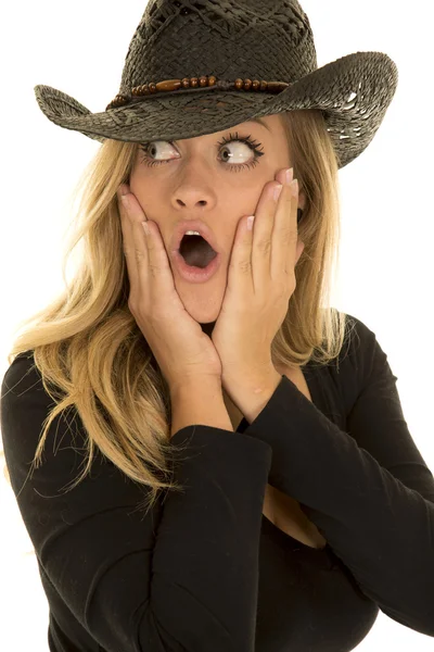 Pretty shocked cowgirl woman — Stock Photo, Image