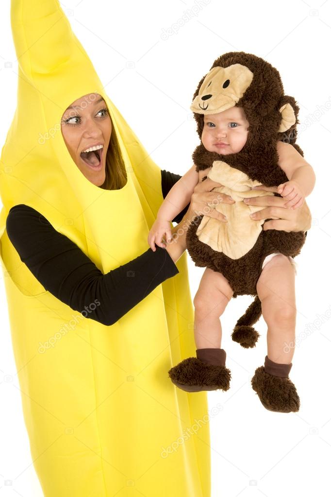 mom in banana costume with monkey baby