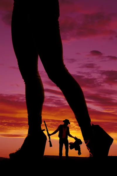 Silhouette de femmes jambes et cow-boy — Photo