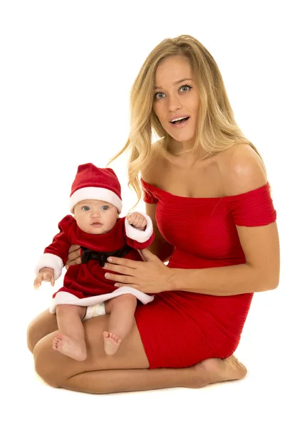 Glad kvinna med santa baby — Stockfoto