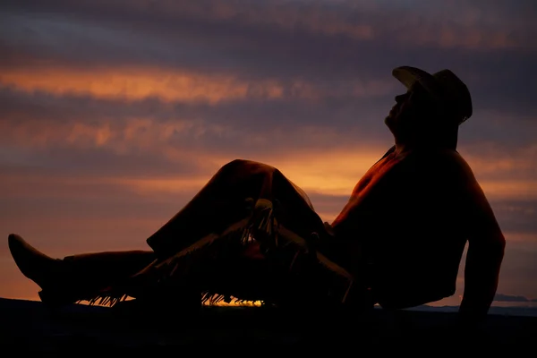 Silhouet van cowboy man — Stockfoto