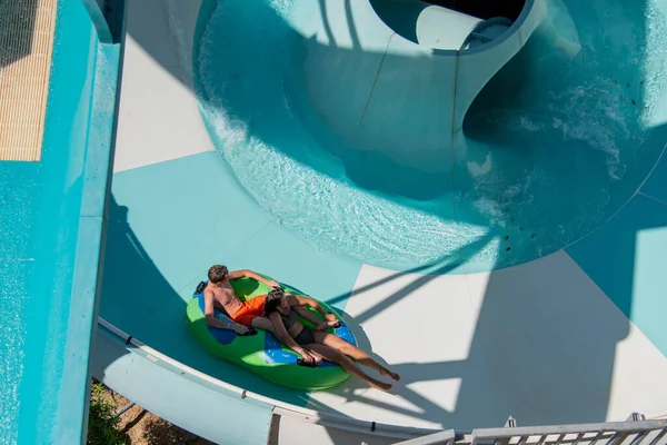 Girl Boy Water Park Fun Water Teen Girl Boy Having — Stock Photo, Image