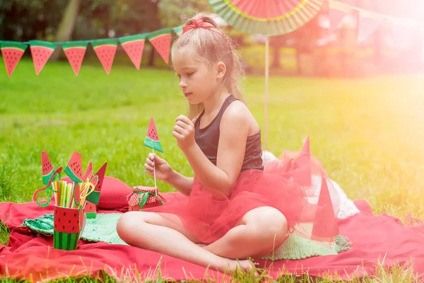 Festa Dell Anguria Picnic Bambini Nel Parco Giorno Dell Anguria — Foto Stock