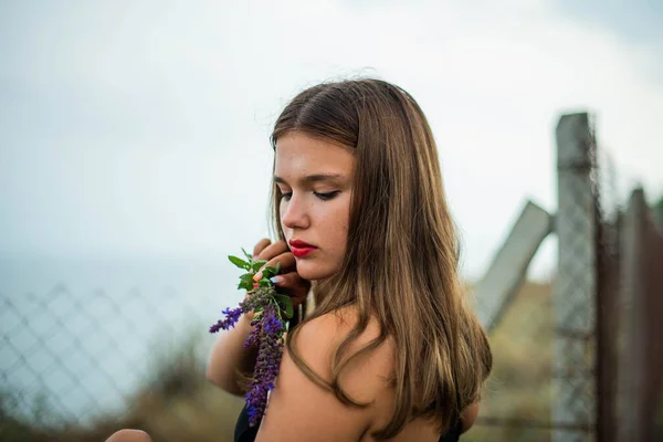 Menina Alegre Passar Bom Tempo Praia Retrato Beleza Menina Adolescente — Fotografia de Stock