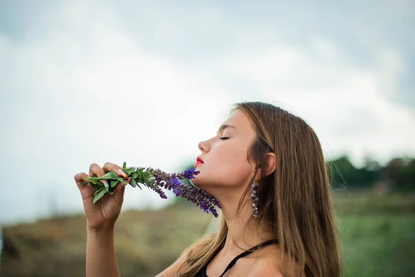 Alegre Joven Pasar Buen Rato Playa Retrato Belleza Linda Chica — Foto de Stock