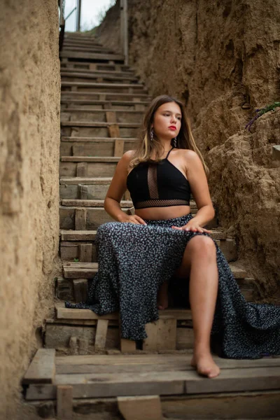 Menina Alegre Passar Bom Tempo Praia Retrato Beleza Menina Adolescente — Fotografia de Stock