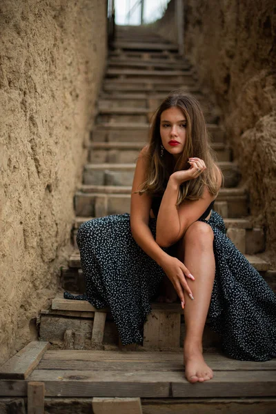 Menina Alegre Passar Bom Tempo Praia Retrato Beleza Menina Adolescente — Fotografia de Stock