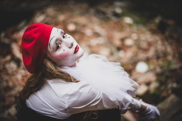 Chica Con Maquillaje Del Mimo Improvisación Traje Para Halloween Mimo — Foto de Stock