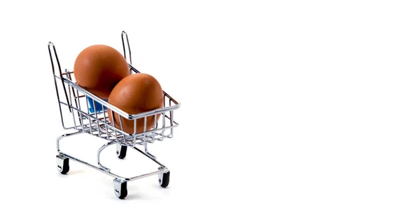 Mini Vagn Med Två Ägg Isolerade Vit Bakgrund Shopping Och — Stockfoto