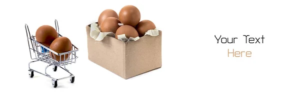 Box Trolley Two Eggs Isolated White Background Shopping Buying Food — Stock Photo, Image