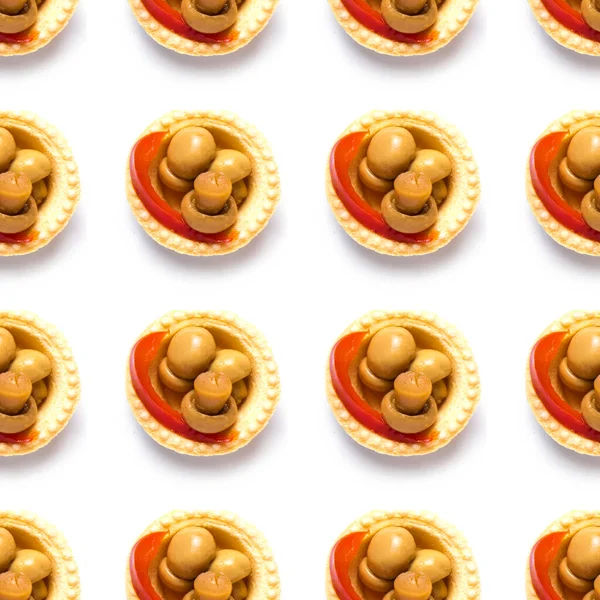 Sömlös Mönster Med Svamp Tartlets Isolerad Vit Bakgrund Mat Mönster — Stockfoto