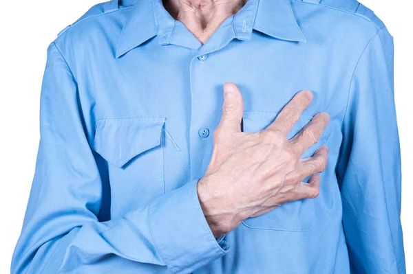 Пожилой Человек Страдает Душевной Боли Мужская Рука Держит Сердце Изолированный — стоковое фото