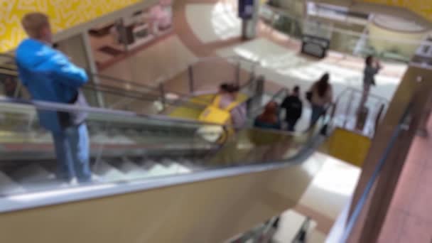 Fondo Del Centro Comercial Blur Defocus Gente Escaleras Mecánicas Blured — Vídeos de Stock
