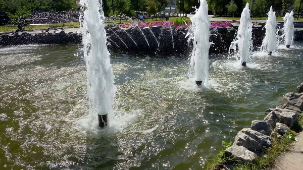 City Summer Landscape Fountain Public Park Perm Russia Jets Water — Stock Photo, Image