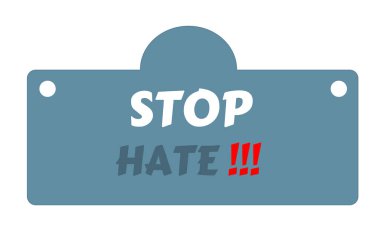 Metin tasarımı. Mavi arkaplandaki nefreti durdur. Resim düğmesi işareti.