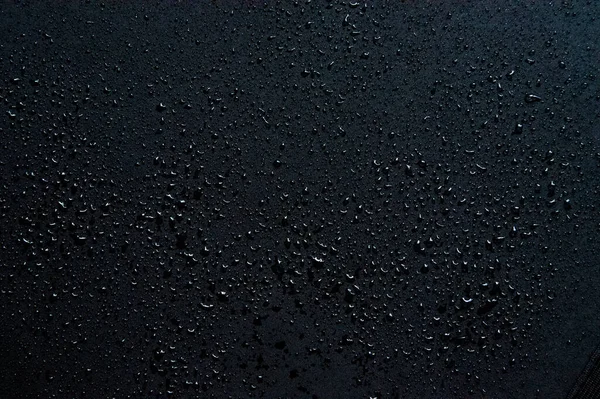Water Drops Isolated Black Glass Background Rain Texture — Stock Photo, Image