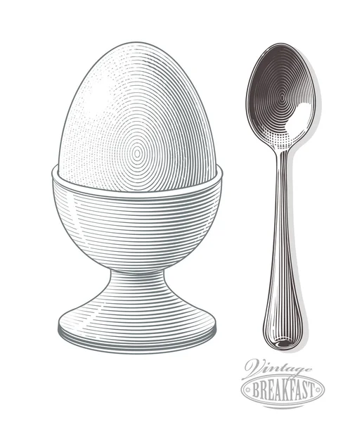 Вареное яйцо в яичной кружке с ложкой Стоковая Иллюстрация