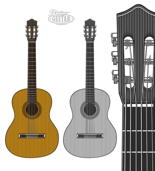 Guitarra en estilo grabado Vector De Stock