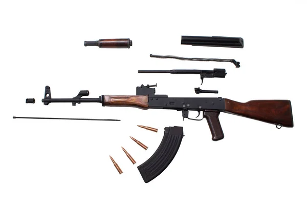 Kalashnikov Assault Rifle Akm Disassembled Structure Isolated White Background — Stock Photo, Image