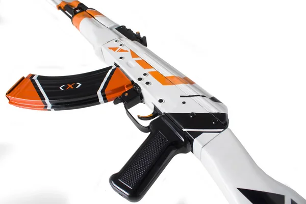 Akm Avtomat Kalashnikova Kalashnikov Assault Rifle White Gun Painted Asiimov — Stock Photo, Image