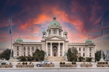 Belgrad, Sırbistan. Ocak - 05. 2020 yılı. Sırbistan Cumhuriyeti Meclisi 'nin Belgrad' daki binası.