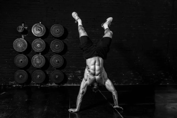 Joven Activo Fuerte Sudoroso Ajuste Muscular Hombre Con Grandes Músculos —  Fotos de Stock