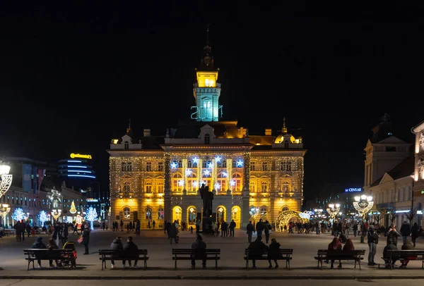 Janeiro 2021 Novi Sad Sérvia Imagens Noturnas Centro Cidade Novi — Fotografia de Stock