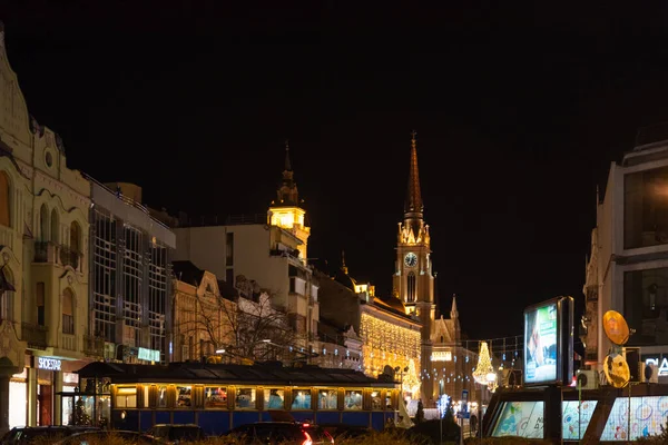 Janeiro 2021 Novi Sad Sérvia Imagens Noturnas Centro Cidade Novi — Fotografia de Stock