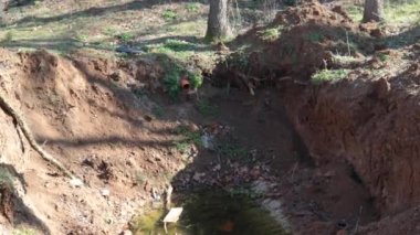 Yerden çıkan boruları ve atık su kuyusu olan yasadışı kanalizasyon sistemi.